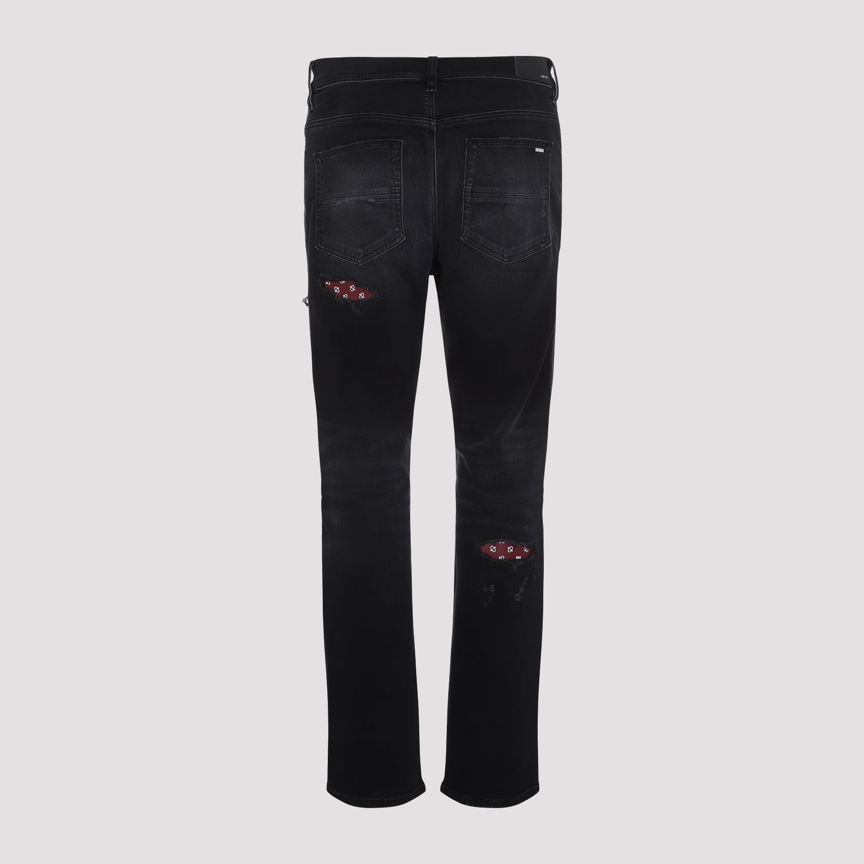 Leather Bandana Repaired Slim Jeans