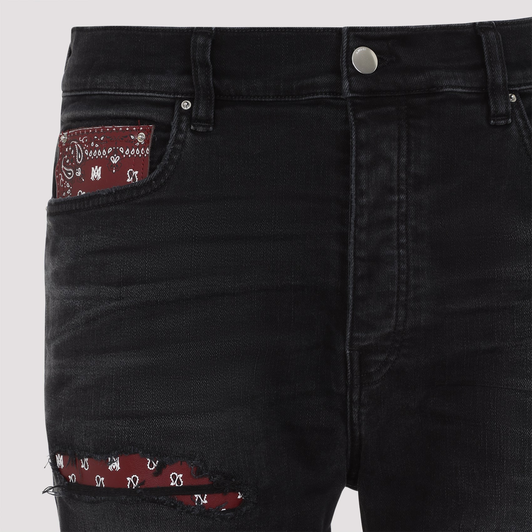 Leather Bandana Repaired Slim Jeans