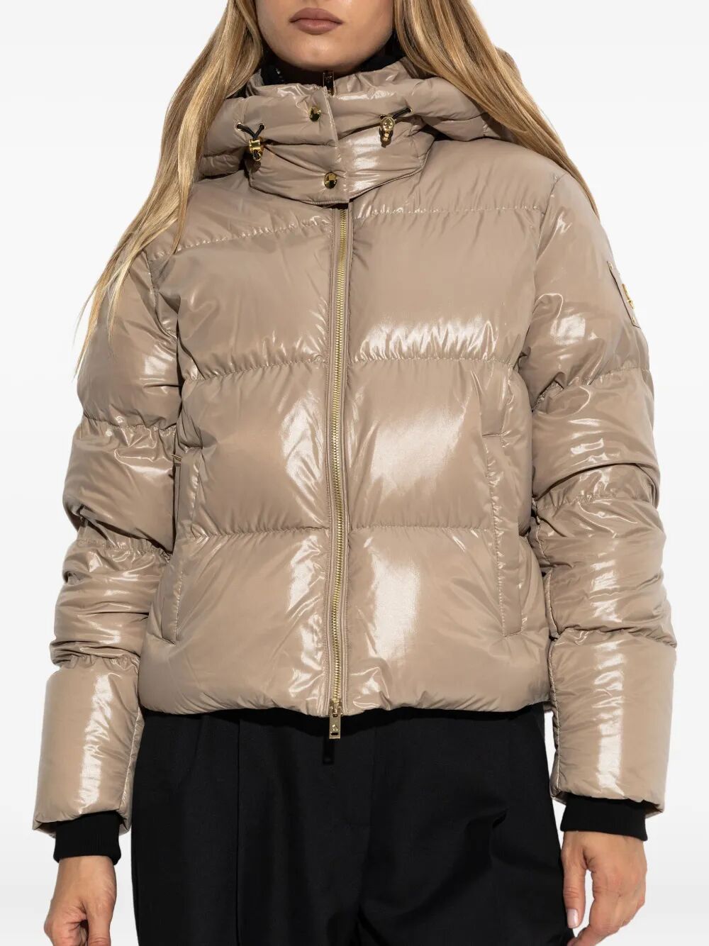 DETACHABLE HOOD SHINY SHELL DOWN JACKET