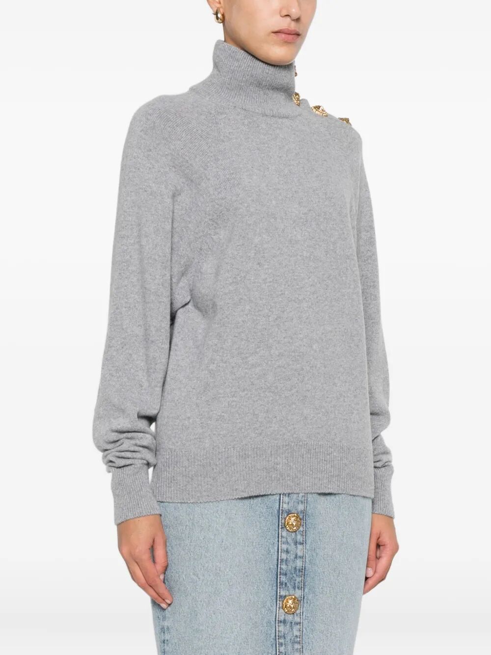 HIGH-COLLAR BUTTON-DETAIL SWEATER