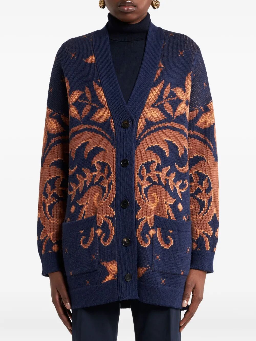 V-NECK WOOL JACQUARD CARDIGAN