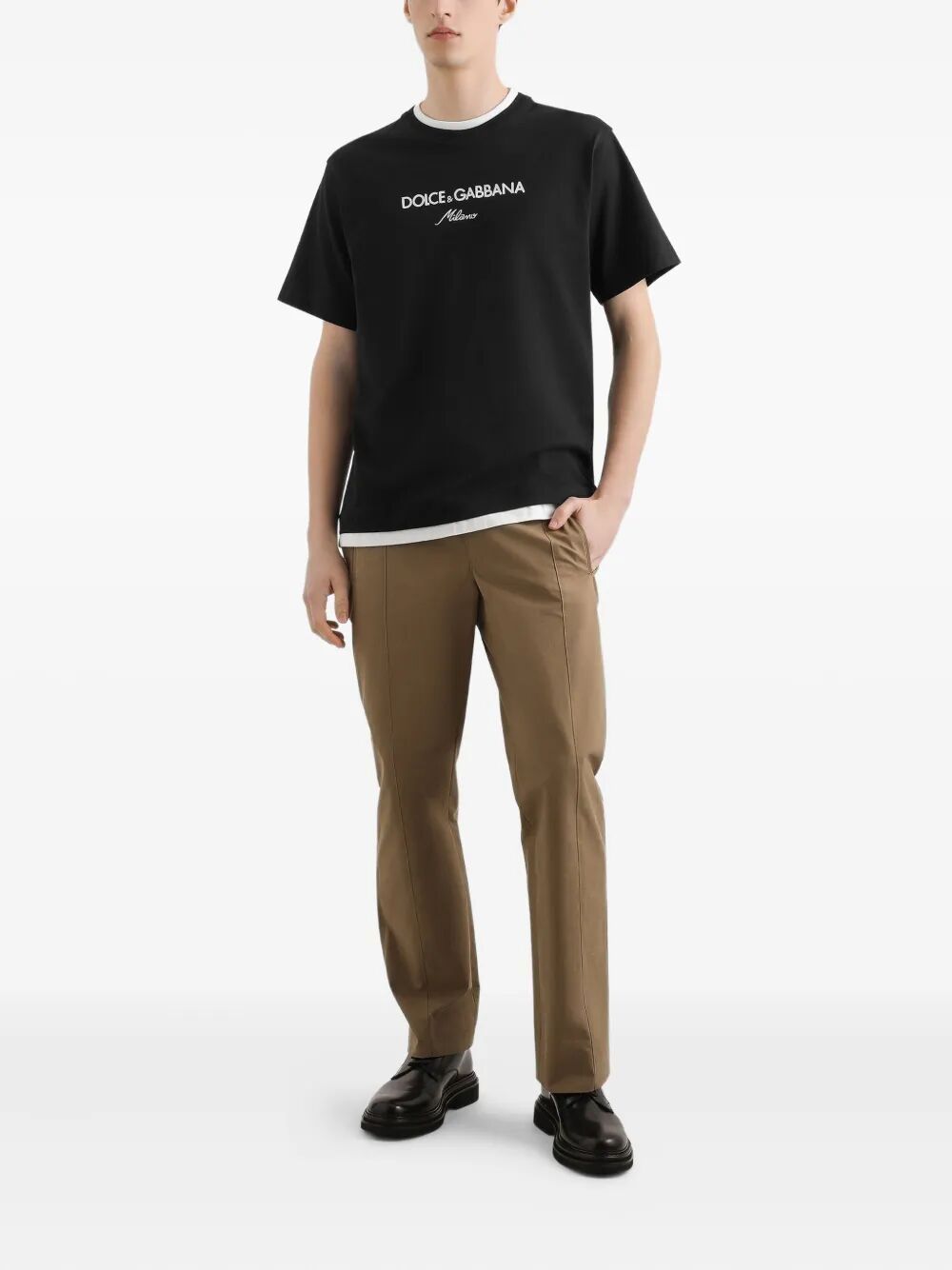 LOGO-EMBROIDERED LAYERING COTTON T-SHIRT