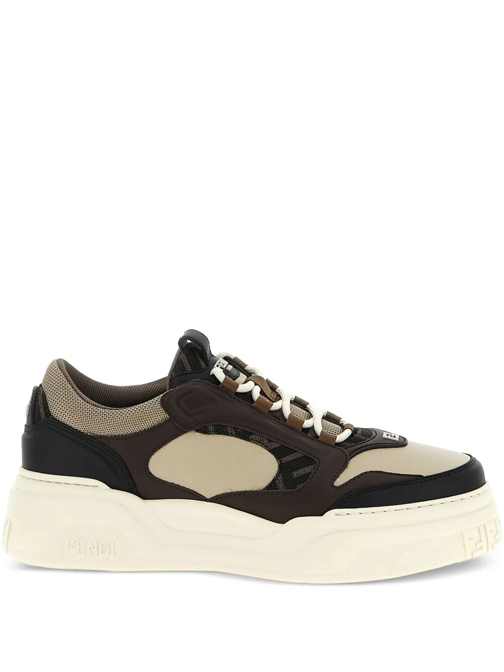 FORCE LEATHER SNEAKERS WITH FF JACQUARD AND MESH DETAILS