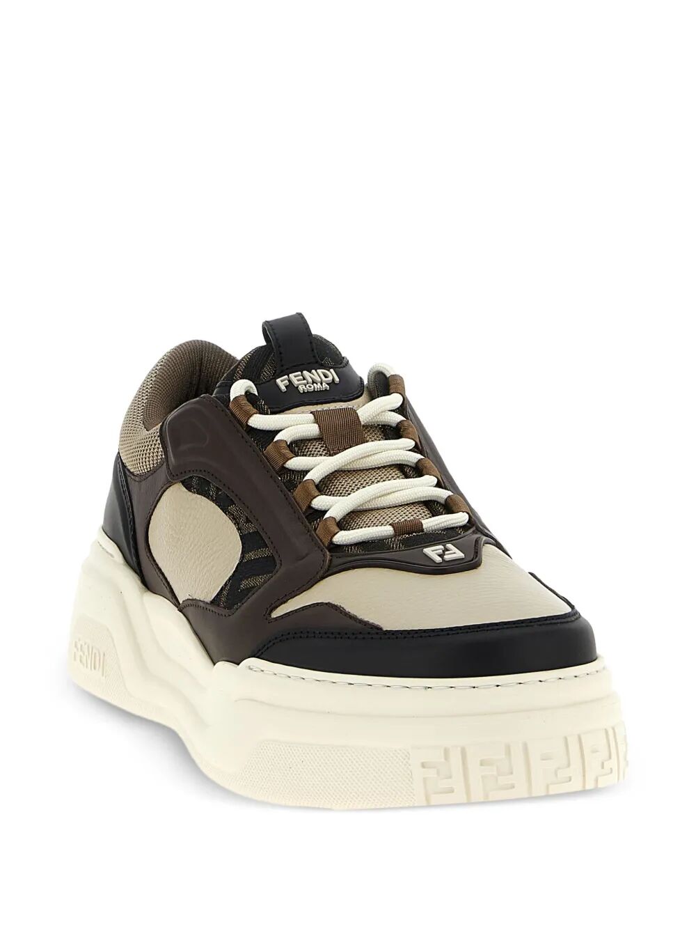 FORCE LEATHER SNEAKERS WITH FF JACQUARD AND MESH DETAILS