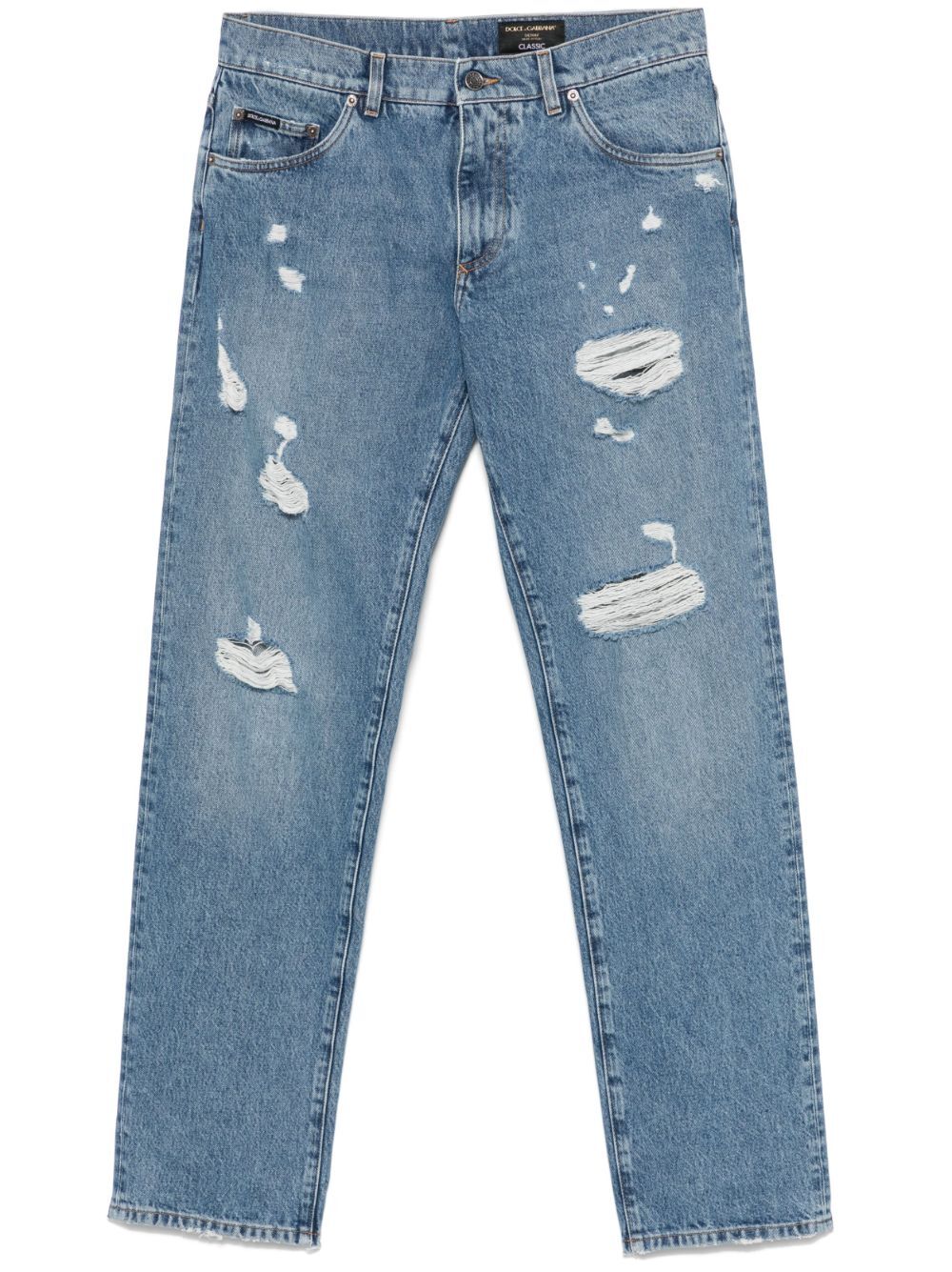 CLASSIC FIVE-POCKET COTTON JEANS WITH ABRASIONS