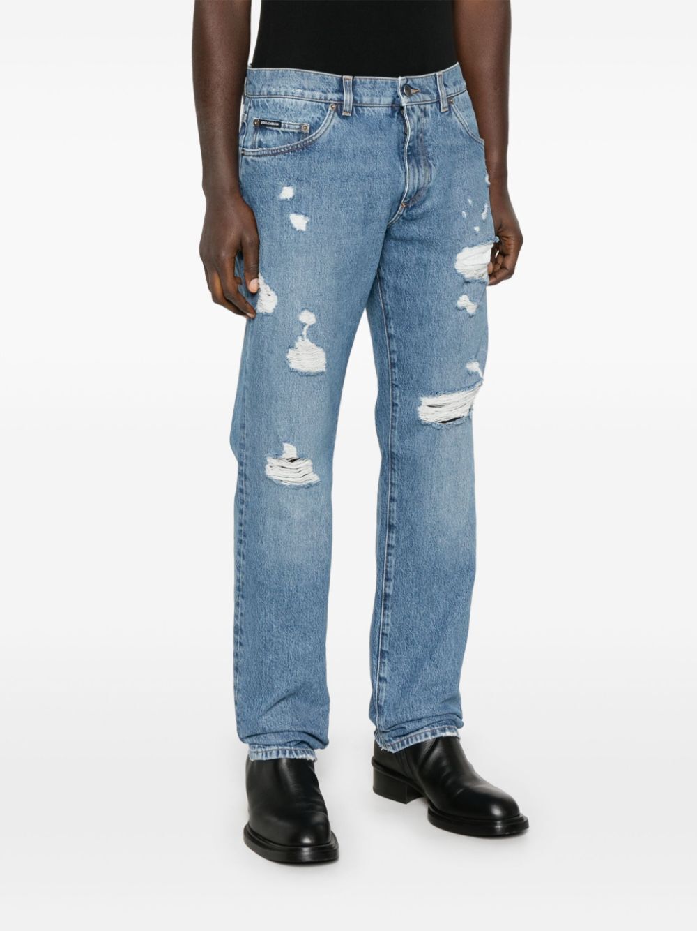 CLASSIC FIVE-POCKET COTTON JEANS WITH ABRASIONS