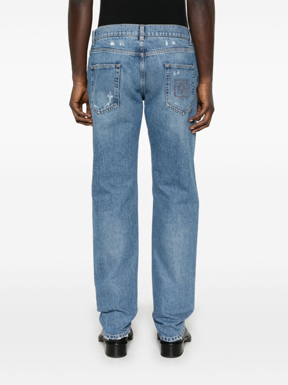 CLASSIC FIVE-POCKET COTTON JEANS WITH ABRASIONS