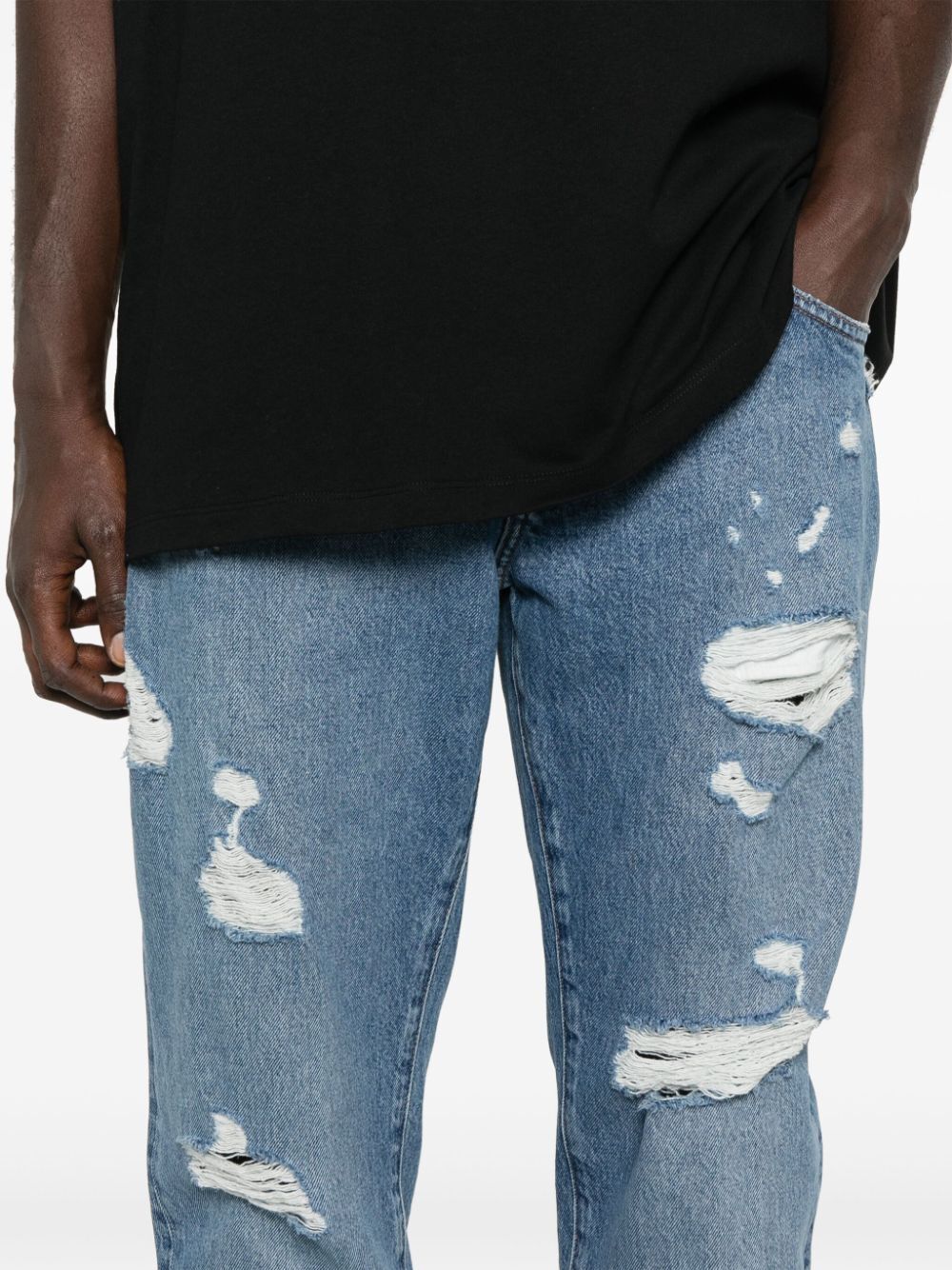 CLASSIC FIVE-POCKET COTTON JEANS WITH ABRASIONS