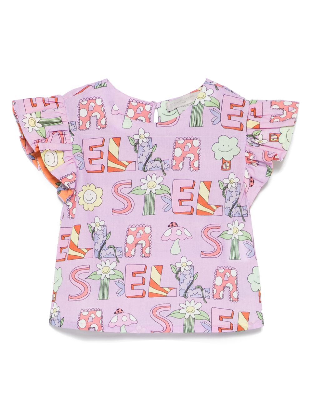 RUFFLED SLEEVE ILLUSTRATION-STYLE PRINT TOP
