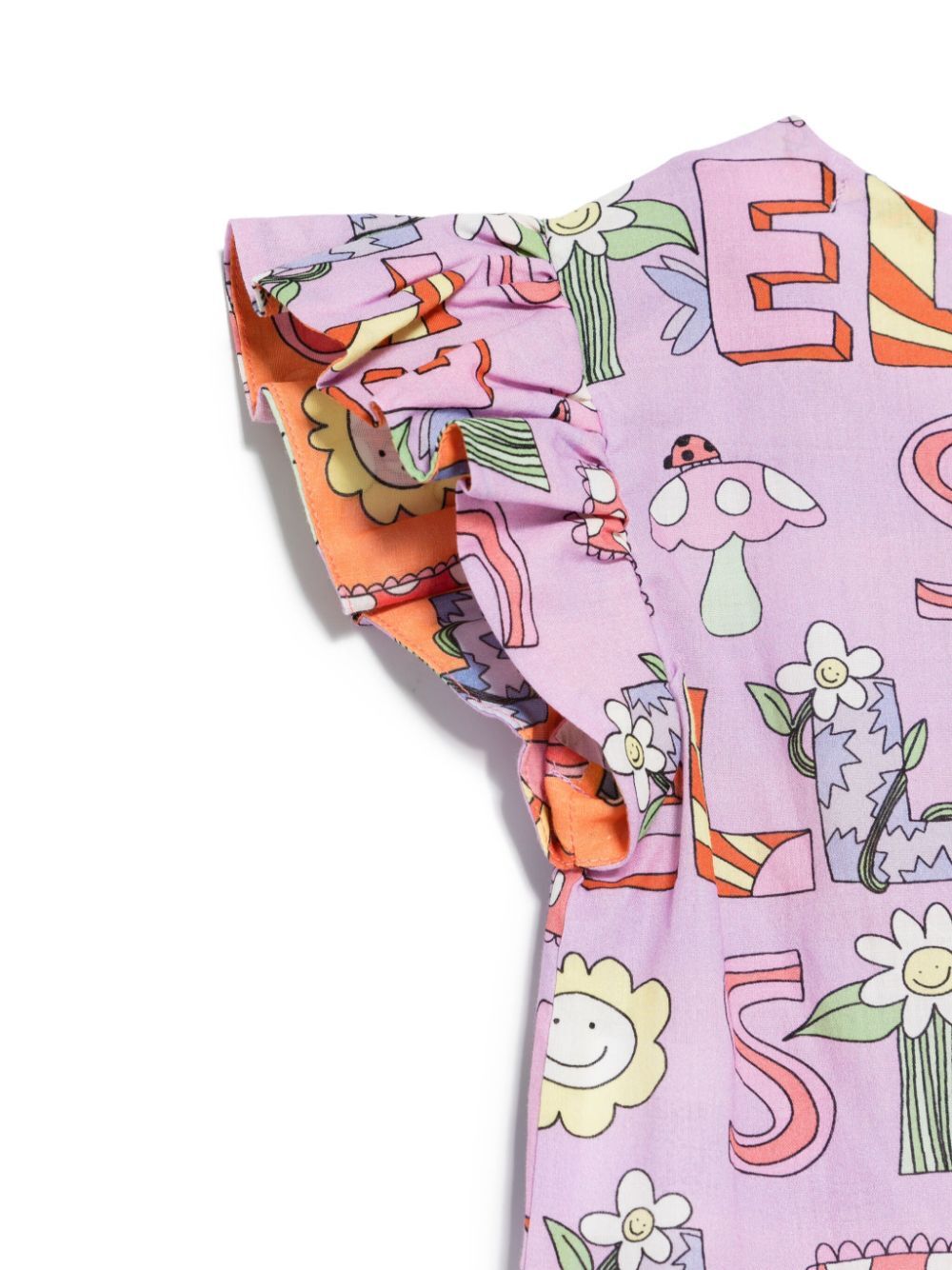 RUFFLED SLEEVE ILLUSTRATION-STYLE PRINT TOP