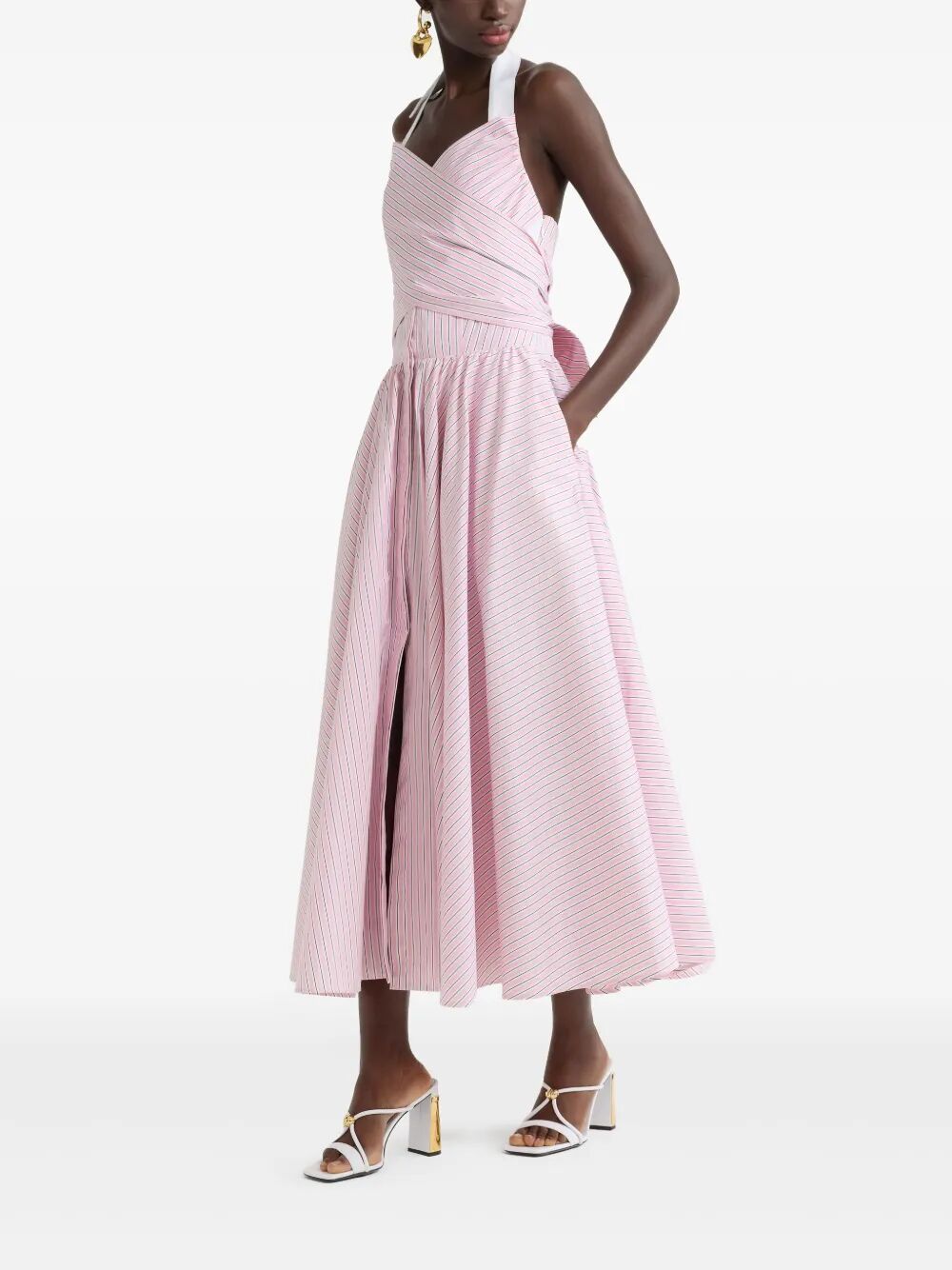 POPLIN PRINTED ORGANIC COTTON HALTERNECK MAXI DRESS