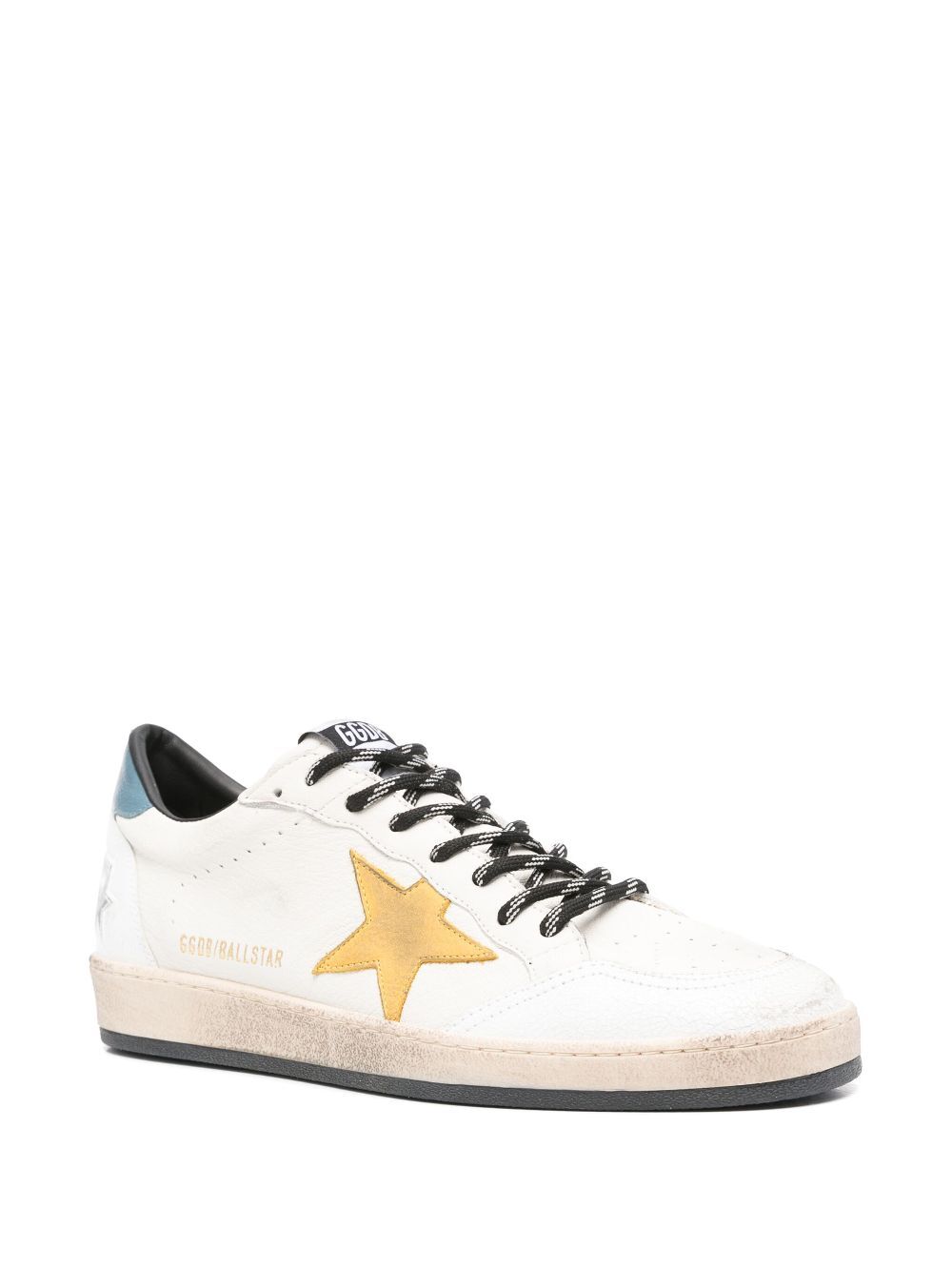 DISTRESSED EFFECT BALL STAR SNEAKERS IN NAPPA WITH GOLD STAR AND LIGHT BLUE HEEL TAB
