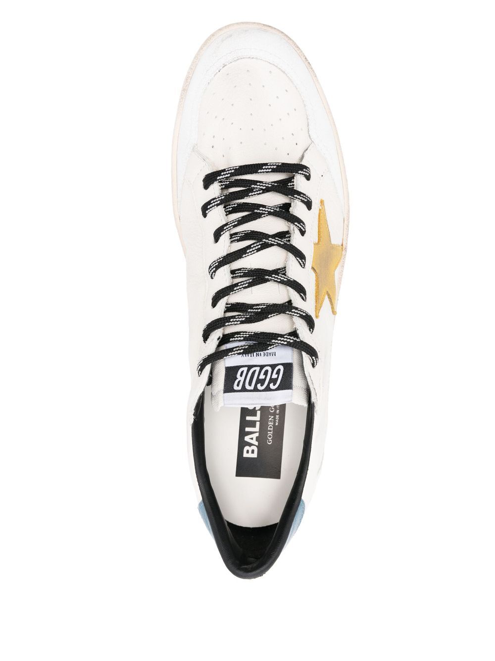 DISTRESSED EFFECT BALL STAR SNEAKERS IN NAPPA WITH GOLD STAR AND LIGHT BLUE HEEL TAB