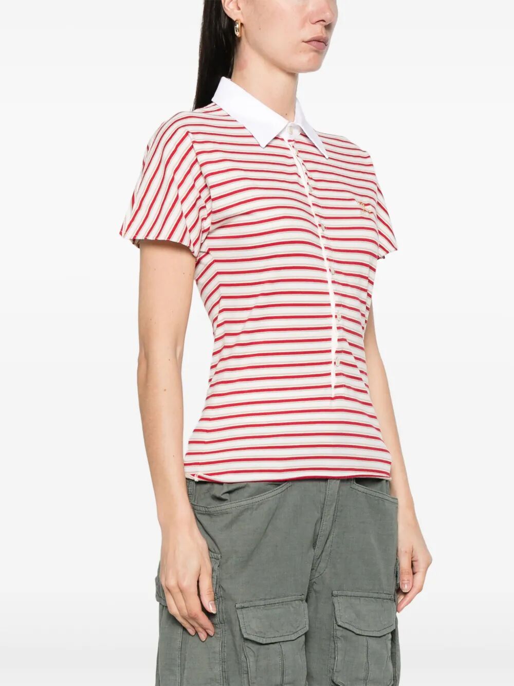 NATALIA SLIM FIT STRIPED COTTON POLO SHIRT