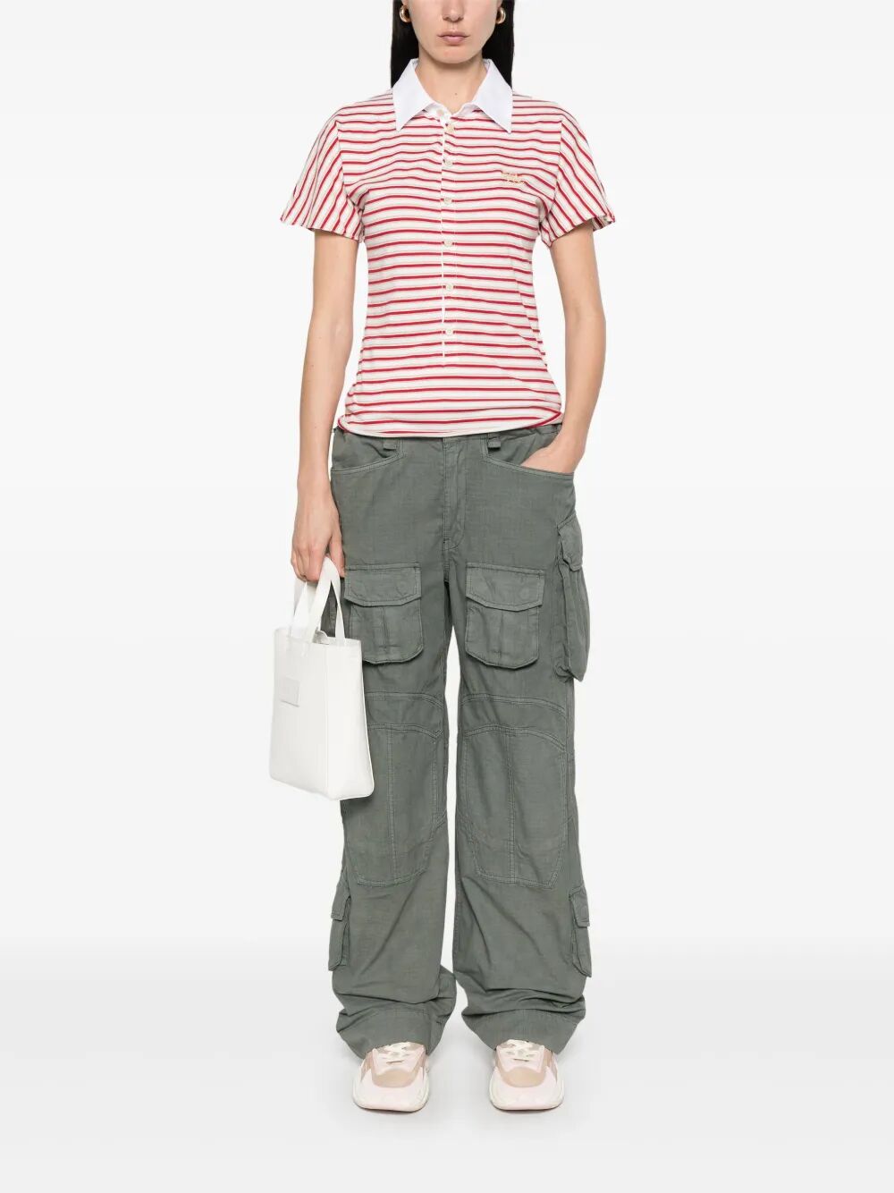 NATALIA SLIM FIT STRIPED COTTON POLO SHIRT