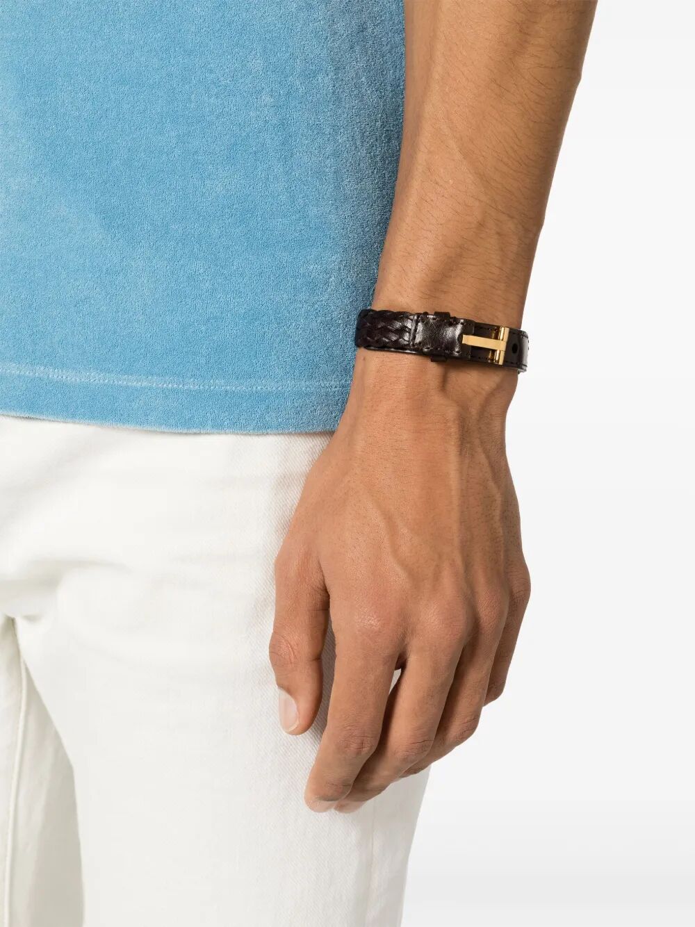 BRAIDED LEATHER T BRACELET