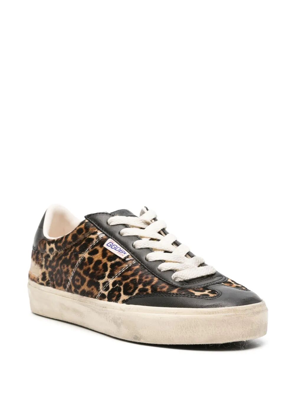 SOUL STAR SNEAKERS IN LEOPARD-PRINT PONY SKIN WITH BLACK NAPPA LEATHER HEEL TAB AND INSERTS