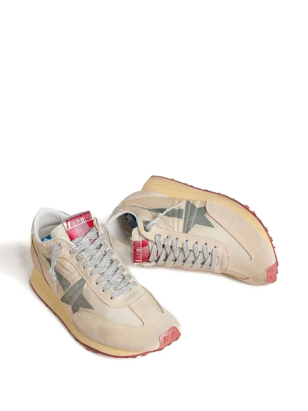 MARATHON SNEAKERS WITH BEIGE NYLON UPPER AND GRAY STAR