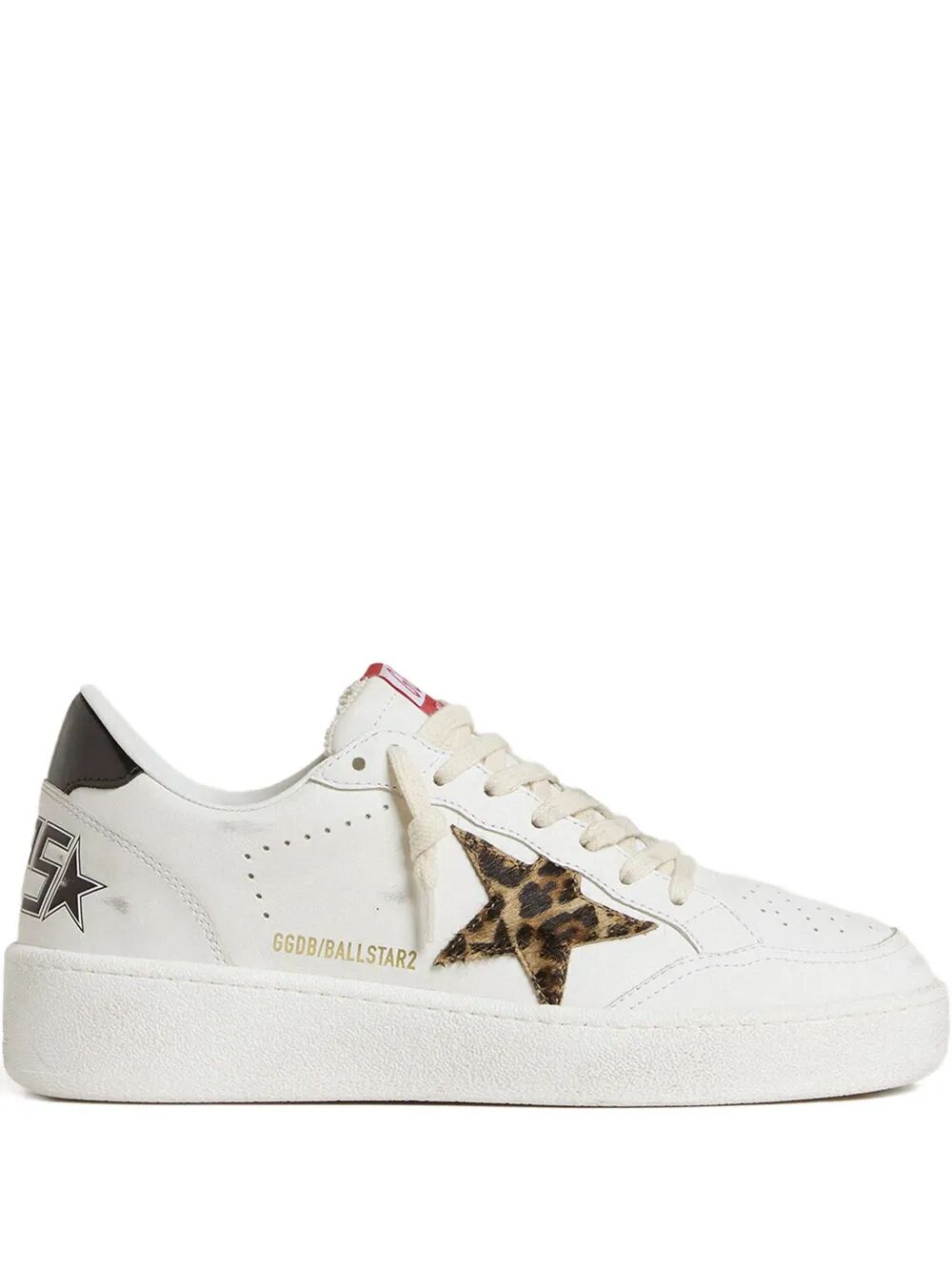 BALL STAR SNEAKERS WITH LEOPARD PONY SKIN STAR AND BLACK LAMINATED LEATHER HEEL TAB