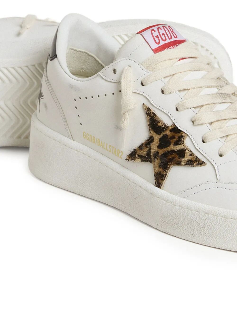 BALL STAR SNEAKERS WITH LEOPARD PONY SKIN STAR AND BLACK LAMINATED LEATHER HEEL TAB