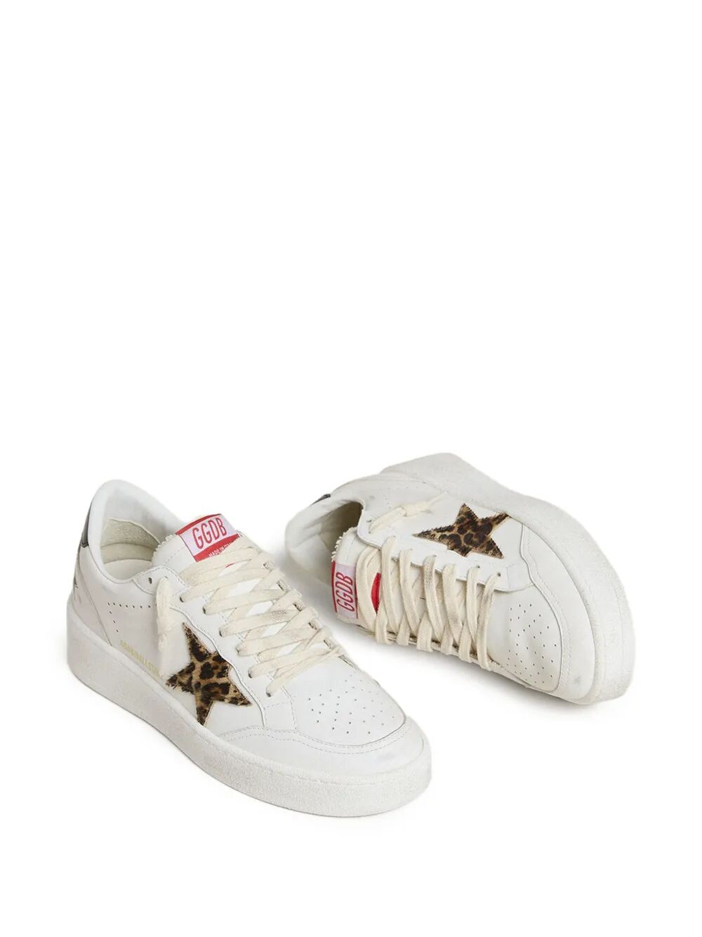 BALL STAR SNEAKERS WITH LEOPARD PONY SKIN STAR AND BLACK LAMINATED LEATHER HEEL TAB