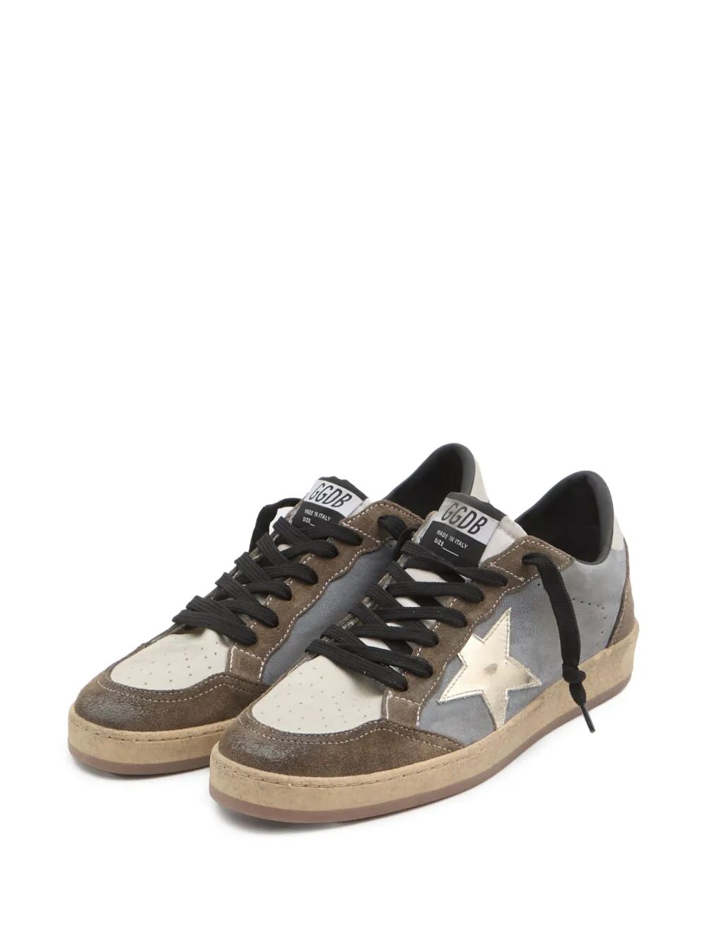 BALL STAR NUBUCK SNEAKERS WITH GREEN SUEDE INSERTS AND LAMINATED LEATHER STAR