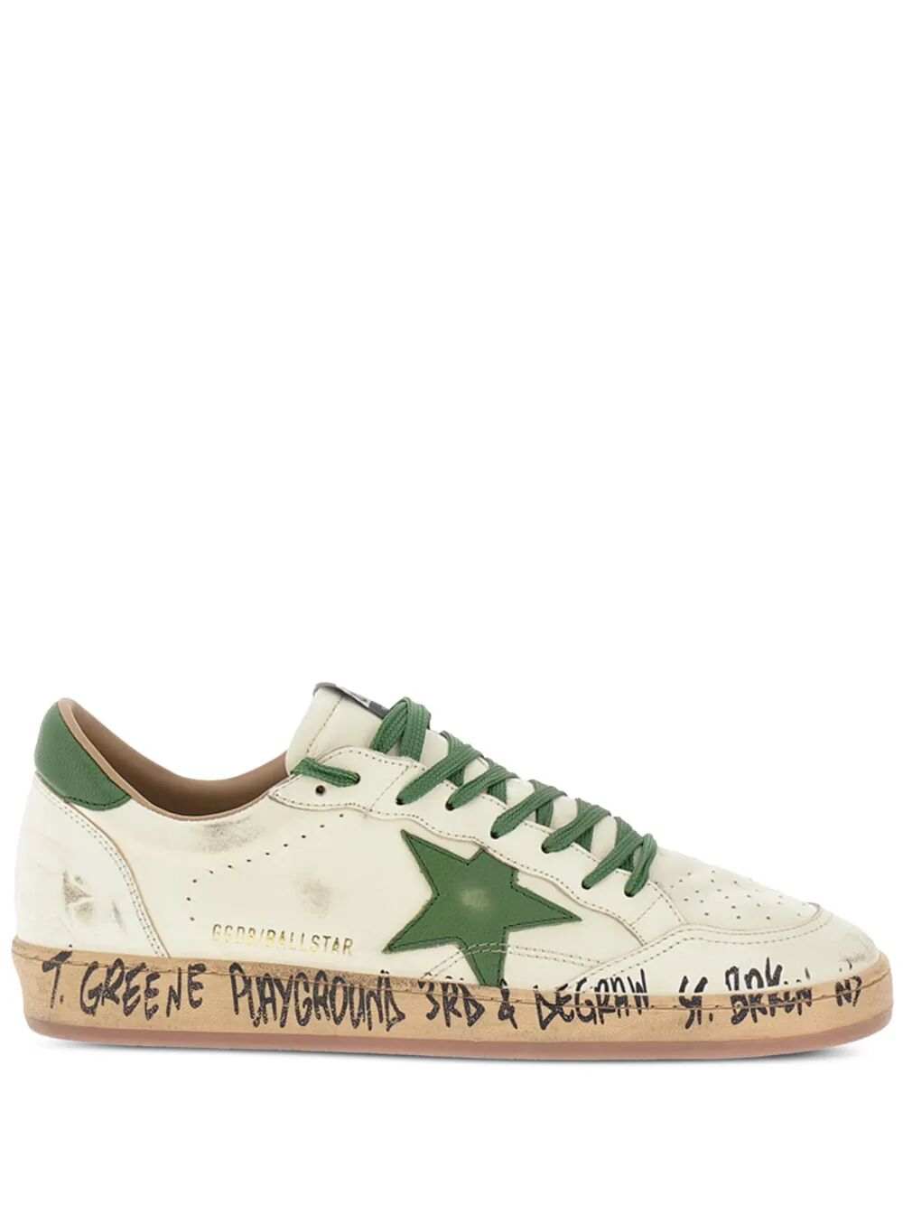 BALL STAR DISTRESSED FINISH LEATHER SNEAKER WITH GRAFFITI PRINT
