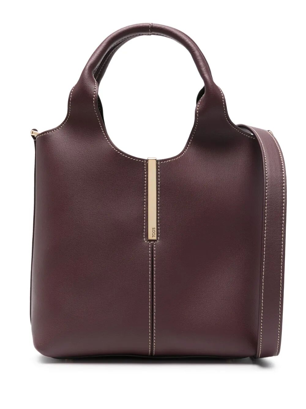 LEATHER MINI TOTE BAG WITH BRANDED METAL BAR ACCESSORY
