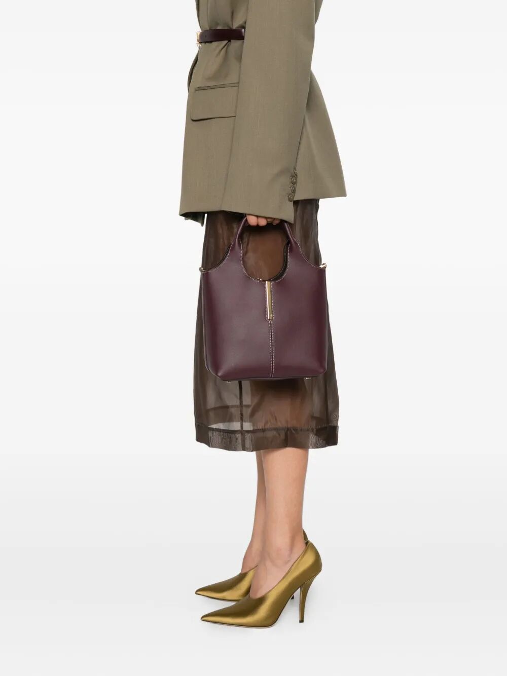 LEATHER MINI TOTE BAG WITH BRANDED METAL BAR ACCESSORY