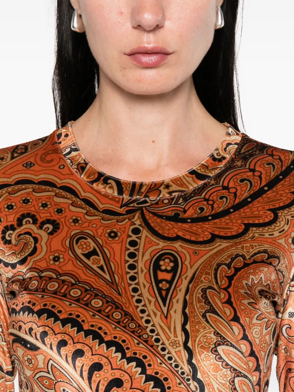 PAISLEY-PRINT LONG-SLEEVED VELVET TOP