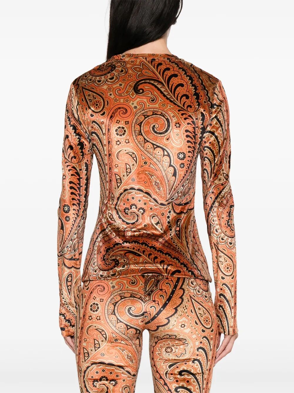 PAISLEY-PRINT LONG-SLEEVED VELVET TOP