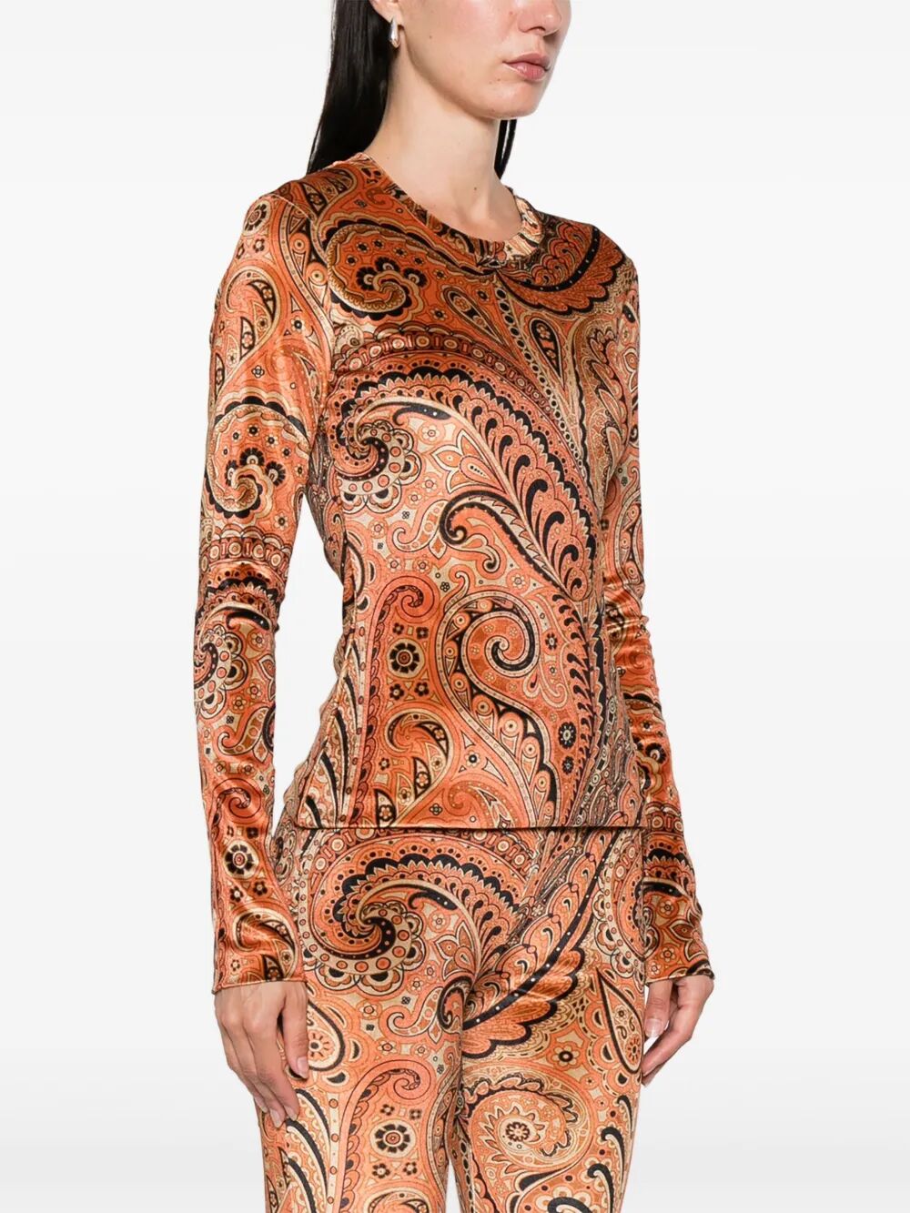 PAISLEY-PRINT LONG-SLEEVED VELVET TOP
