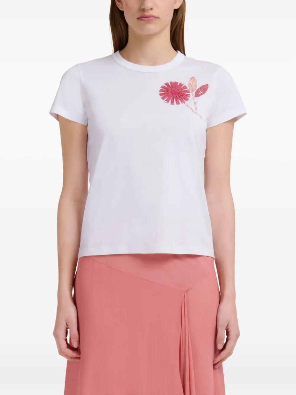 ORGANIC COTTON T-SHIRT WITH EMBROIDERED CAMELLIA