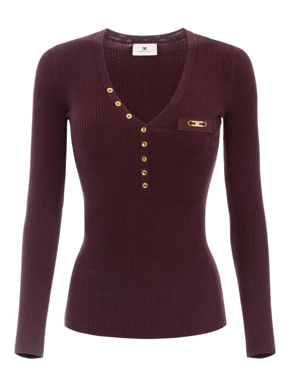 RIBBED KNIT TOP WITH BREAST POCKET