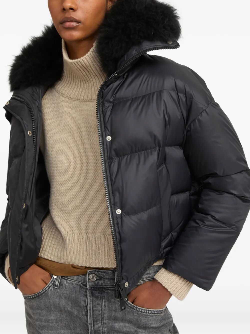 DOUSHORT DOWN JACKET FLUFFY LAMBSWOOL TRIMDOUNE 60CM