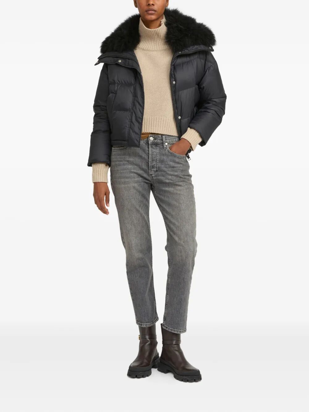 DOUSHORT DOWN JACKET FLUFFY LAMBSWOOL TRIMDOUNE 60CM