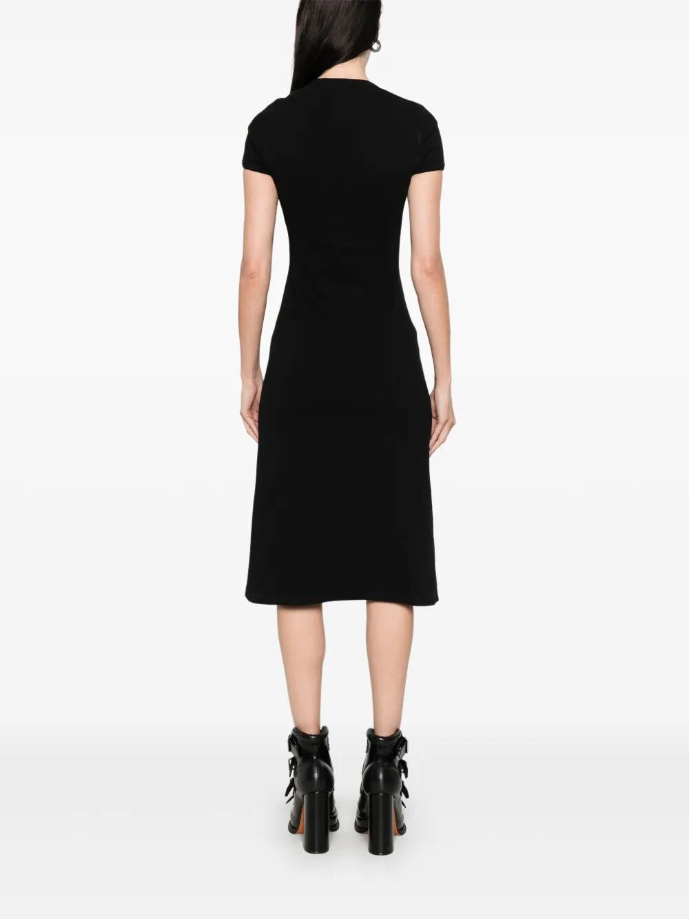 LOGO-PLAQUE RIBBED STRETCH MIDI DRESS