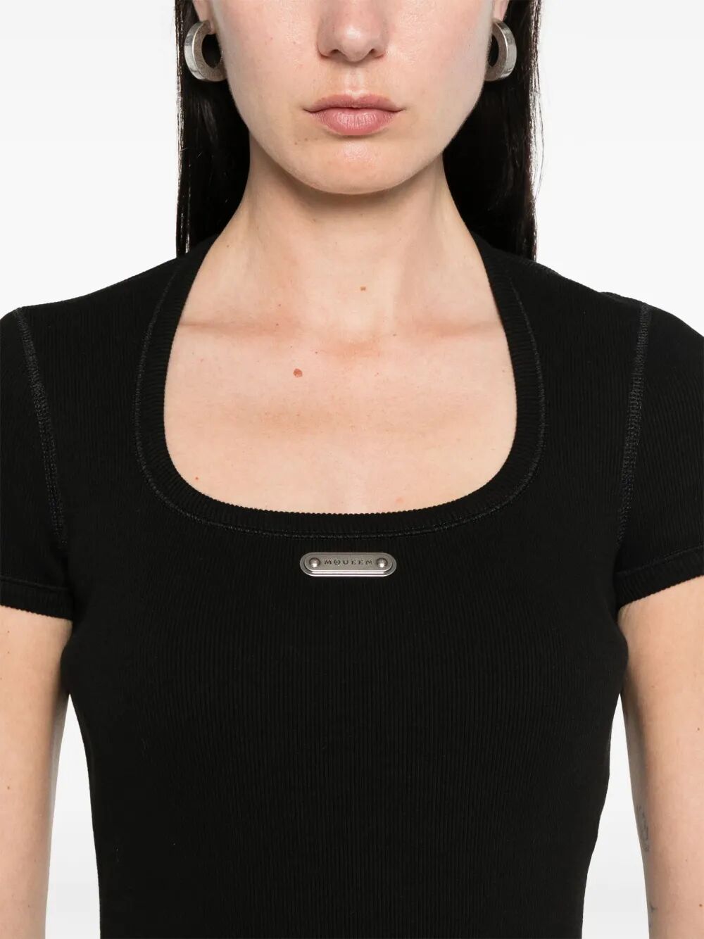 LOGO-PLAQUE RIBBED STRETCH MIDI DRESS