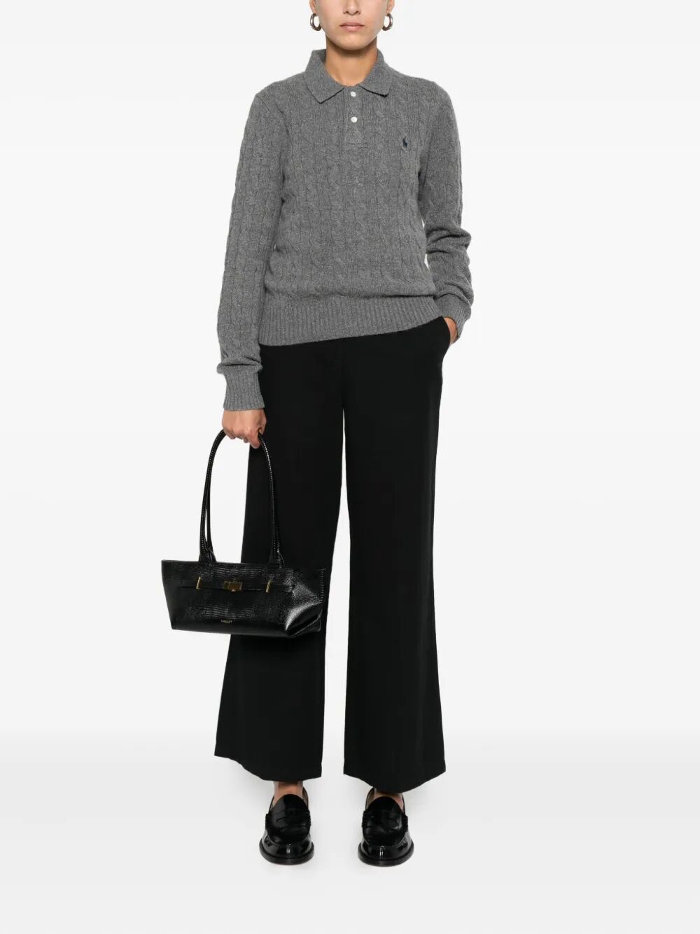 CABLE-KNIT WOOL AND CASHMERE POLO JUMPER