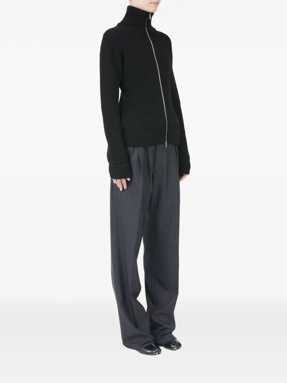 FULL-ZIP WOOL RIBBED CARDIGAN