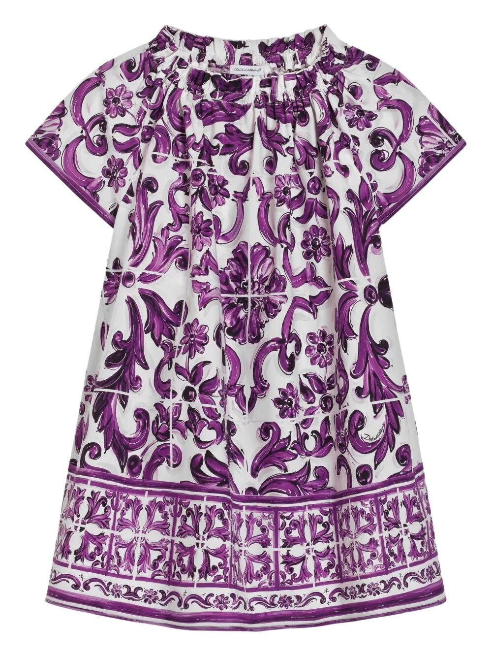 MAJOLICA-PRINT SHORT-SLEEVED POPLIN DRESS