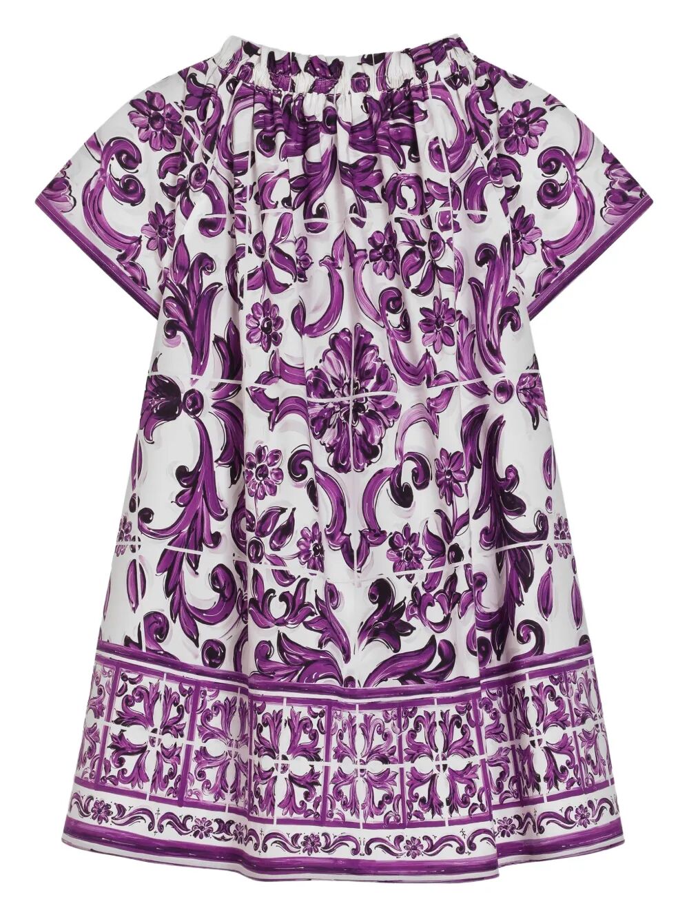 MAJOLICA-PRINT SHORT-SLEEVED POPLIN DRESS