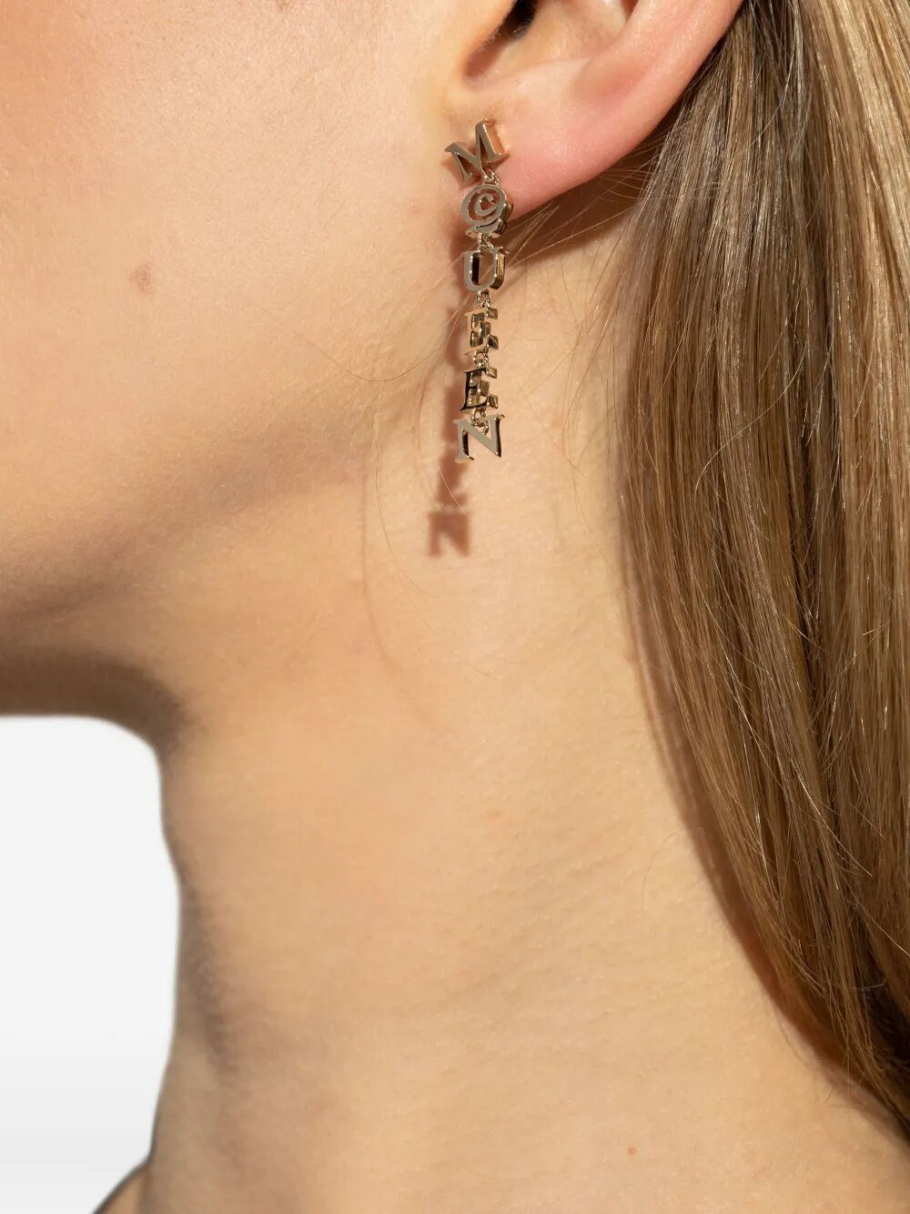 PALE GOLD-FINISHED LOGO PENDANT EARRINGS