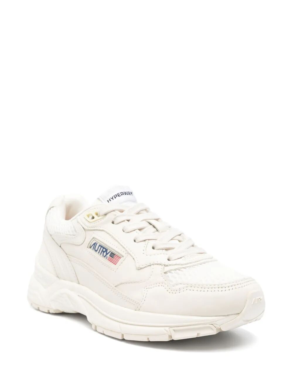 HYPERWAY SNEAKERS IN WHISPER WHITE LAMINATED LEATHER AND MESH
