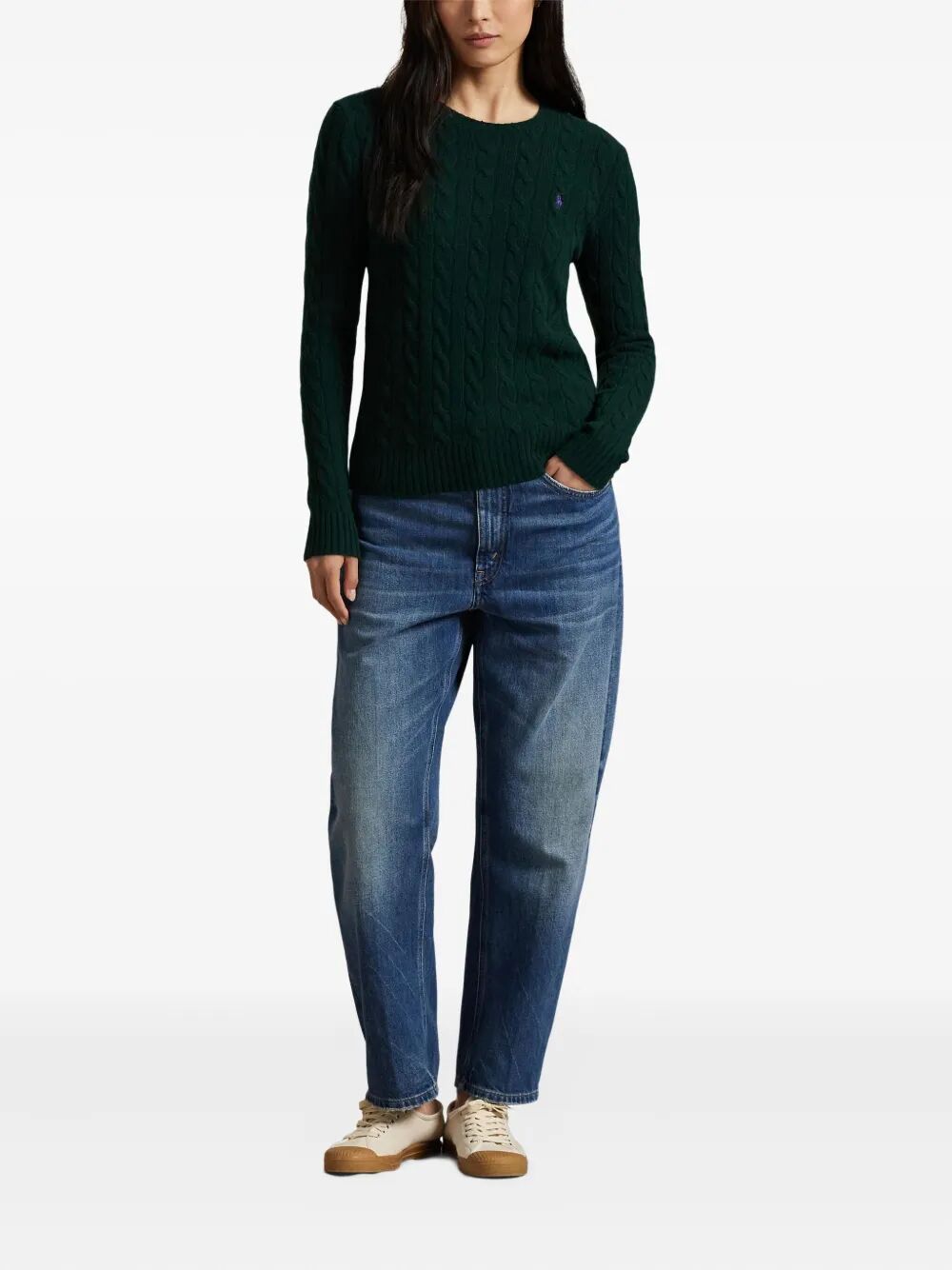 CABLE WOOL AND CASHMERE CREWNECK JUMPER