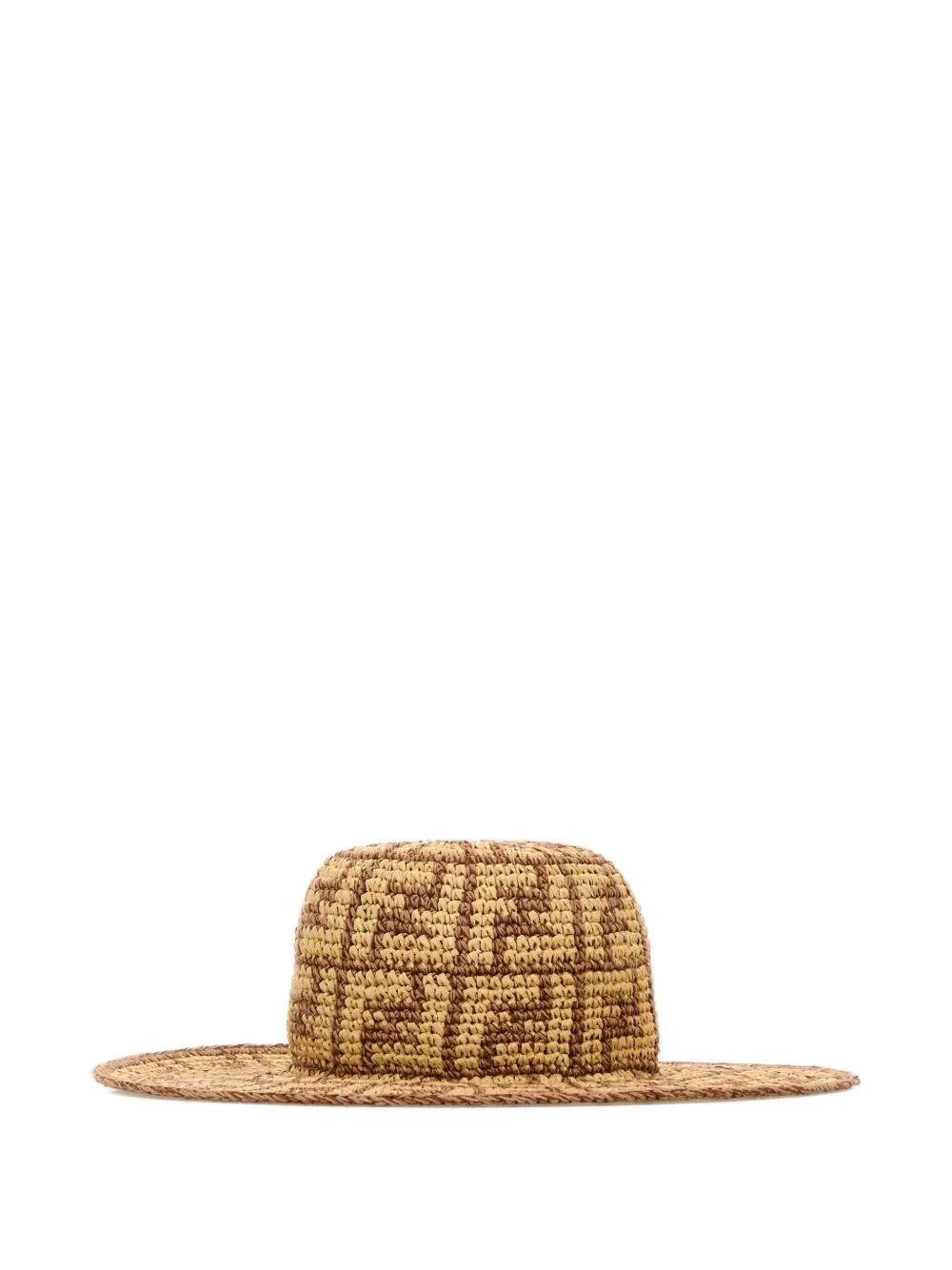 HAND-WOVEN VISCOSE AND COTTON HAT WITH ALL-OVER FF MOTIF