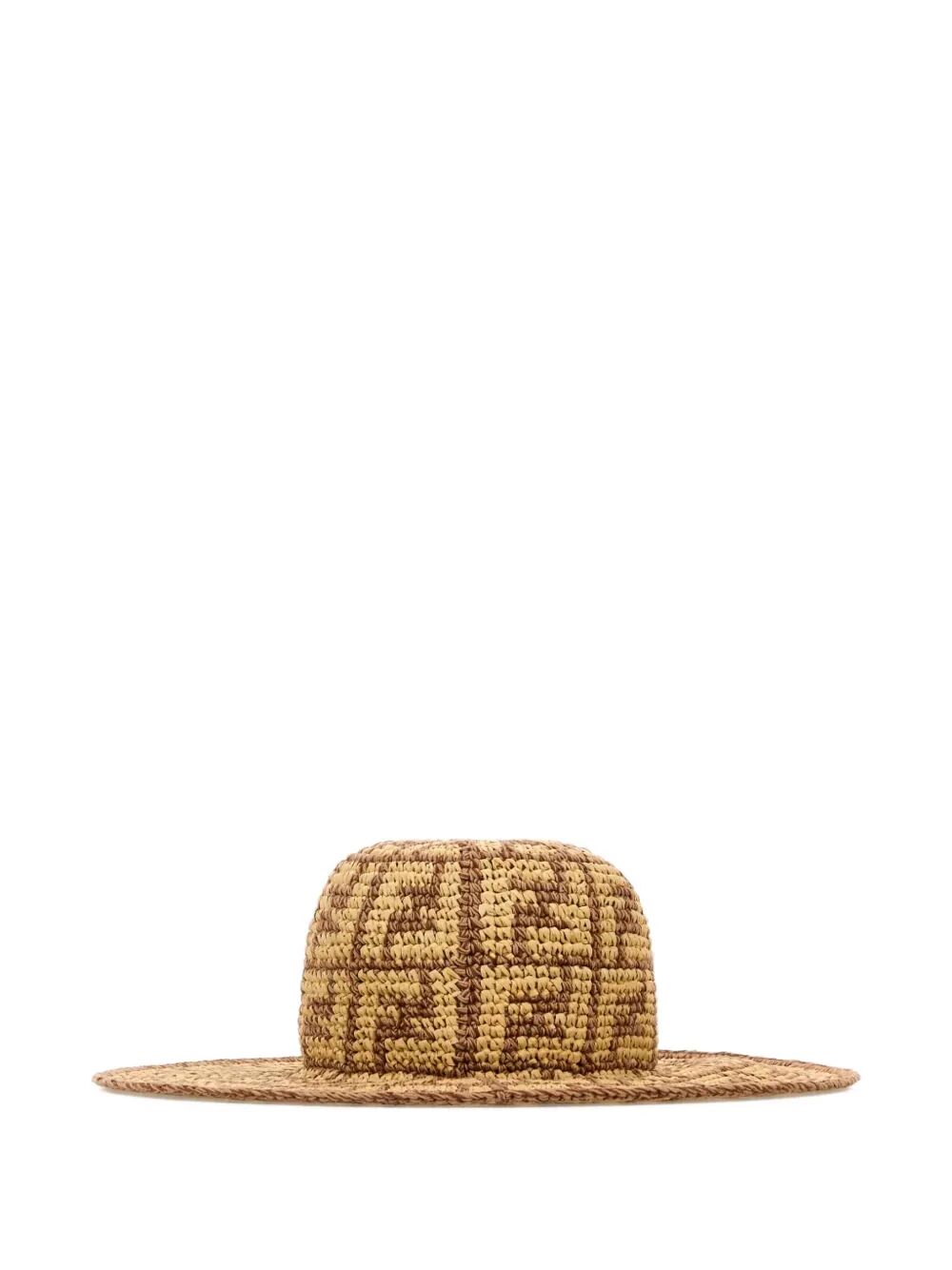 HAND-WOVEN VISCOSE AND COTTON HAT WITH ALL-OVER FF MOTIF