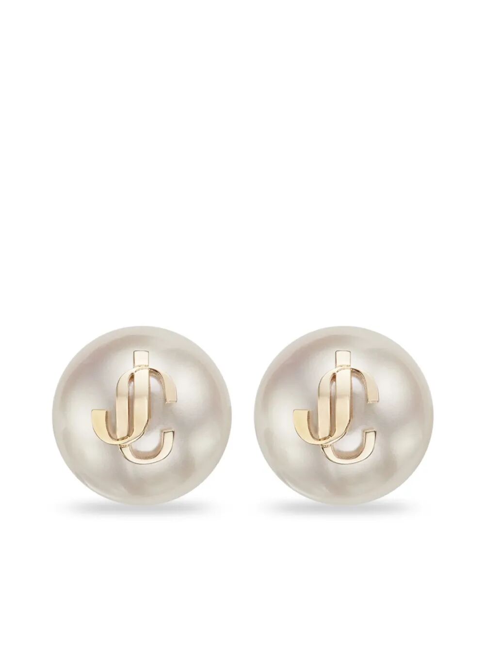 GOLD-FINISH METAL JC PEARL STUD EARRINGS
