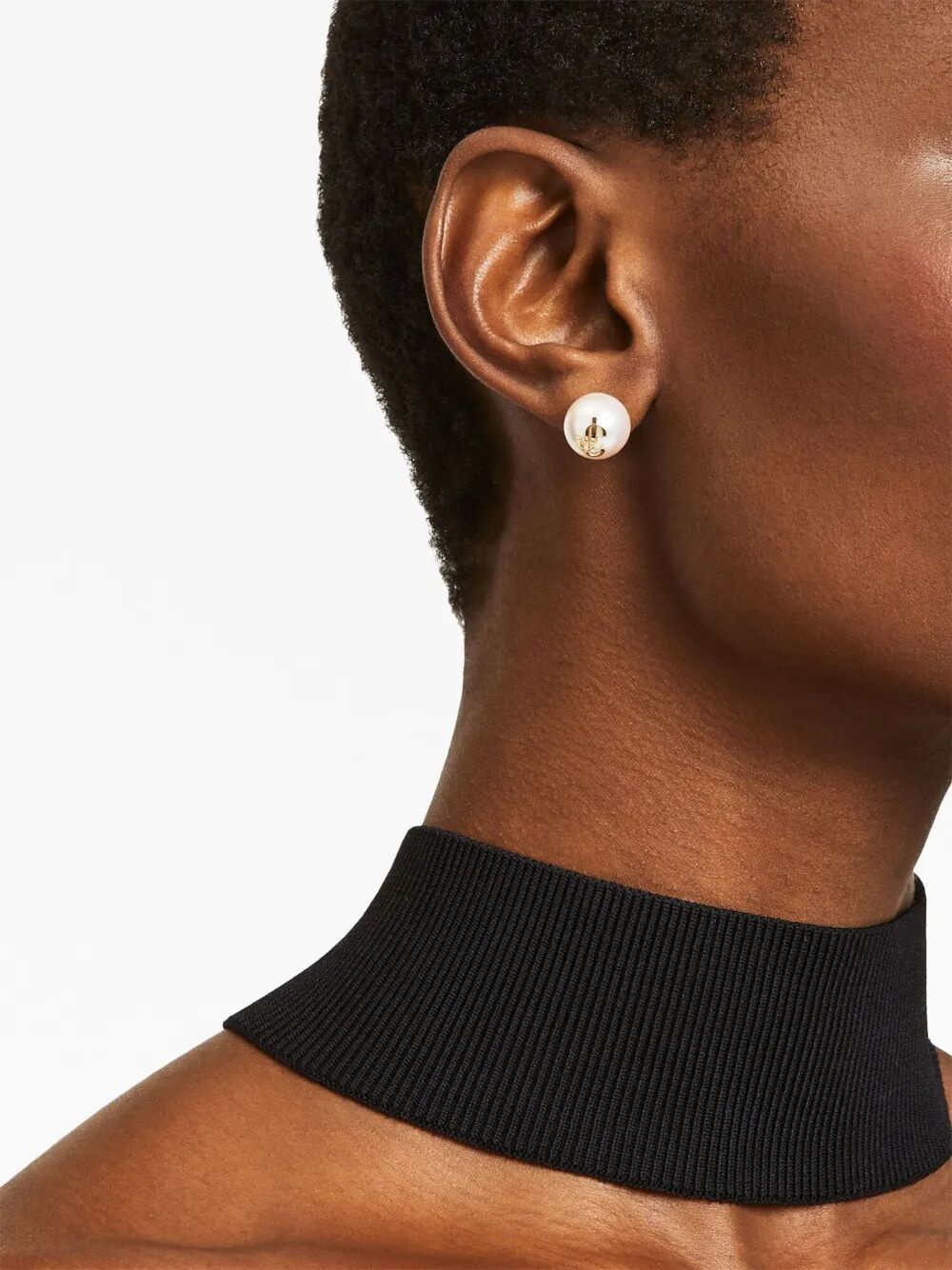 GOLD-FINISH METAL JC PEARL STUD EARRINGS
