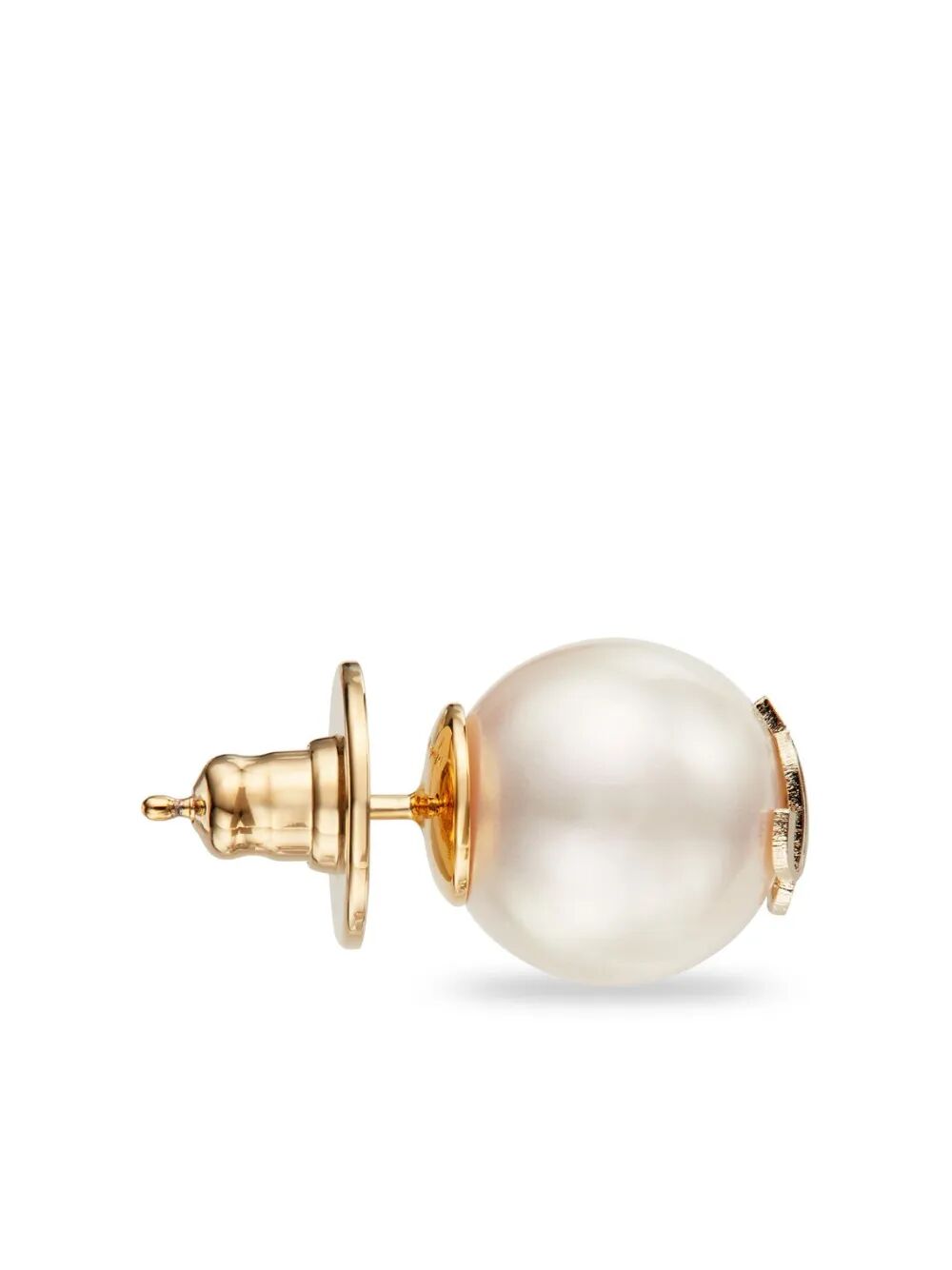 GOLD-FINISH METAL JC PEARL STUD EARRINGS